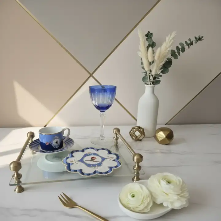 2 Adet Mavi Pip Studio Uyumlu Nakışlı Kuş Detaylı Kokteyl Sunum Peçetesi