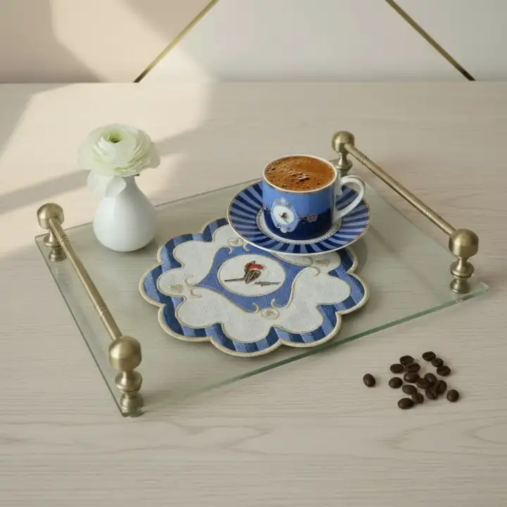 2 Adet Mavi Pip Studio Uyumlu Nakışlı Kuş Detaylı Kokteyl Sunum Peçetesi