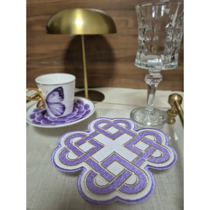 2li Lila Sonsuz Aşk Kelt Düğümü Sembol Tasarımlı Modern Kokteyl Kahve Sunum Peçetesi 15cm