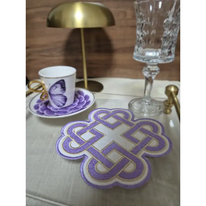 2li Lila Sonsuz Aşk Kelt Düğümü Sembol Tasarımlı Modern Kokteyl Kahve Sunum Peçetesi 15cm