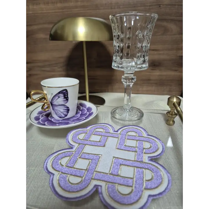 2li Lila Sonsuz Aşk Kelt Düğümü Sembol Tasarımlı Modern Kokteyl Kahve Sunum Peçetesi 15cm