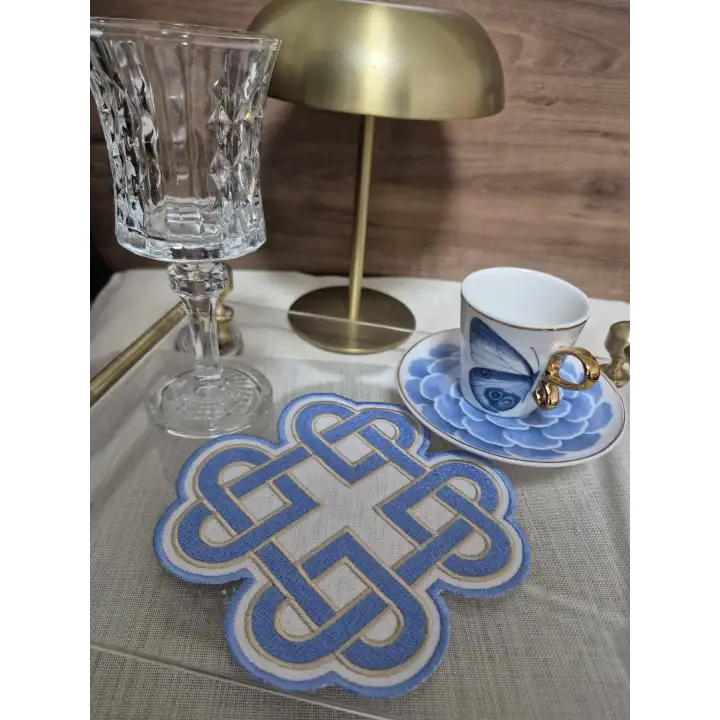 2li Mavi Sonsuz Aşk Kelt Düğümü Sembol Tasarımlı Modern Kokteyl Kahve Sunum Peçetesi 15cm