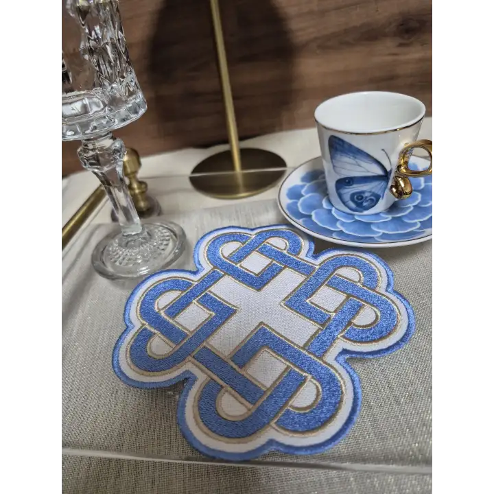 2li Mavi Sonsuz Aşk Kelt Düğümü Sembol Tasarımlı Modern Kokteyl Kahve Sunum Peçetesi 15cm