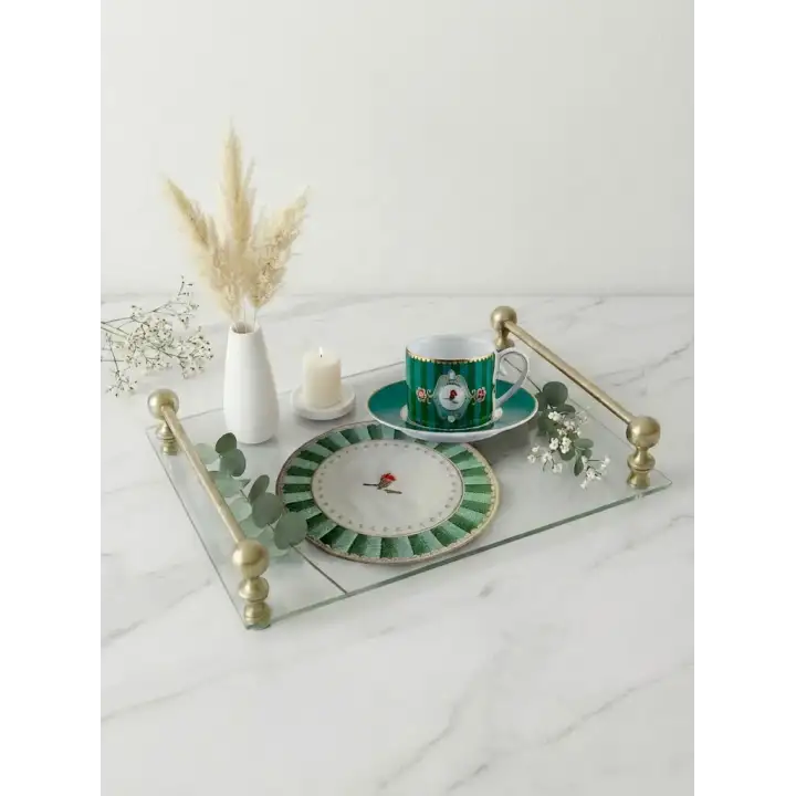 2li Nakışlı Kuş Desenli Yuvarlak Kokteyl Peçetesi - Pip Studio Uyumlu Yeşil Sunum Peçetesi 15cm