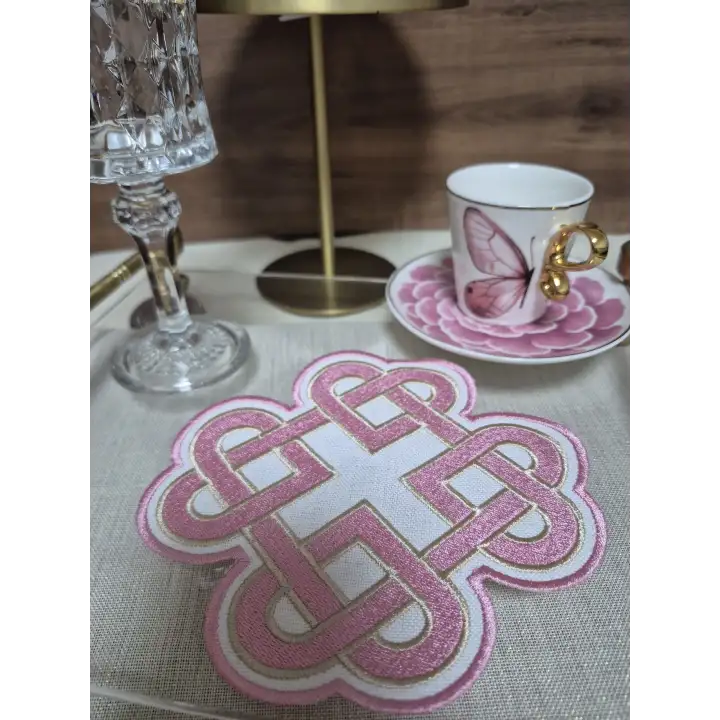 2li Pembe Sonsuz Aşk Kelt Düğümü Sembol Tasarımlı Modern Kokteyl Kahve Sunum Peçetesi 15cm