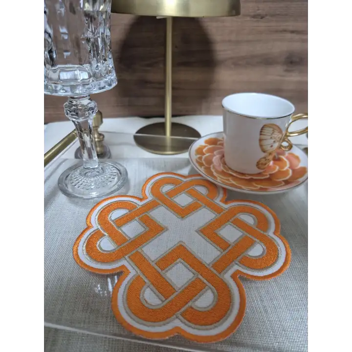 2li Turuncu Sonsuz Aşk Kelt Düğümü Sembol Tasarımlı Modern Kokteyl Kahve Sunum Peçetesi 15cm