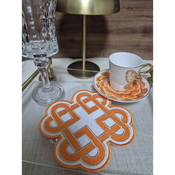 2li Turuncu Sonsuz Aşk Kelt Düğümü Sembol Tasarımlı Modern Kokteyl Kahve Sunum Peçetesi 15cm