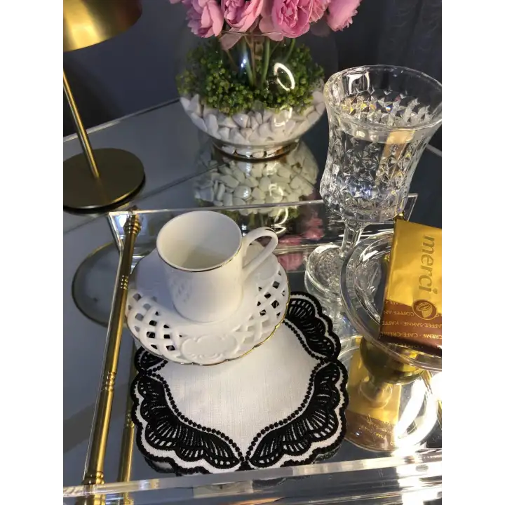 Majestik Siyah Dalgalı Nakış Peçete – 2li Set 15x15cm Premium Kokteyl Sunum Peçetesi