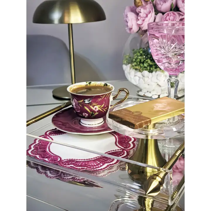 Majestik Magenta Dalgalı Nakış Peçete – 2li Set 15x15cm Premium Kokteyl Sunum Peçetesi