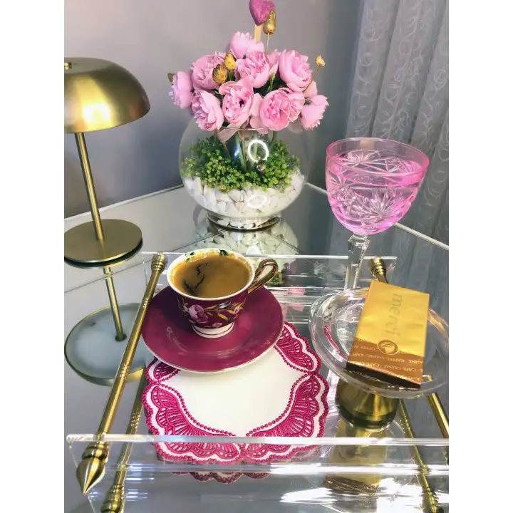 Majestik Magenta Dalgalı Nakış Peçete – 2li Set 15x15cm Premium Kokteyl Sunum Peçetesi