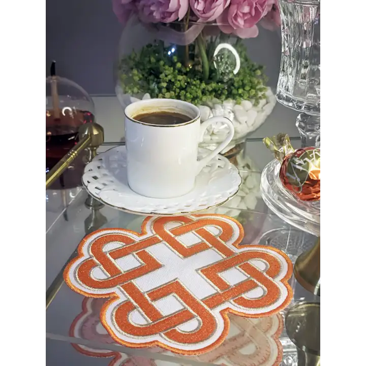 2li Turuncu Sonsuz Aşk Kelt Düğümü Sembol Tasarımlı Modern Kokteyl Kahve Sunum Peçetesi 15cm