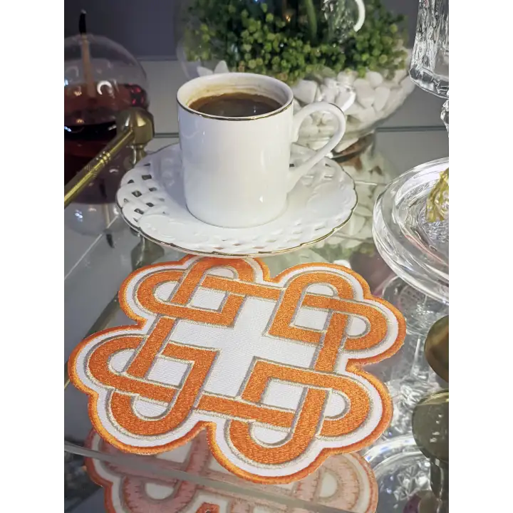 2li Turuncu Sonsuz Aşk Kelt Düğümü Sembol Tasarımlı Modern Kokteyl Kahve Sunum Peçetesi 15cm