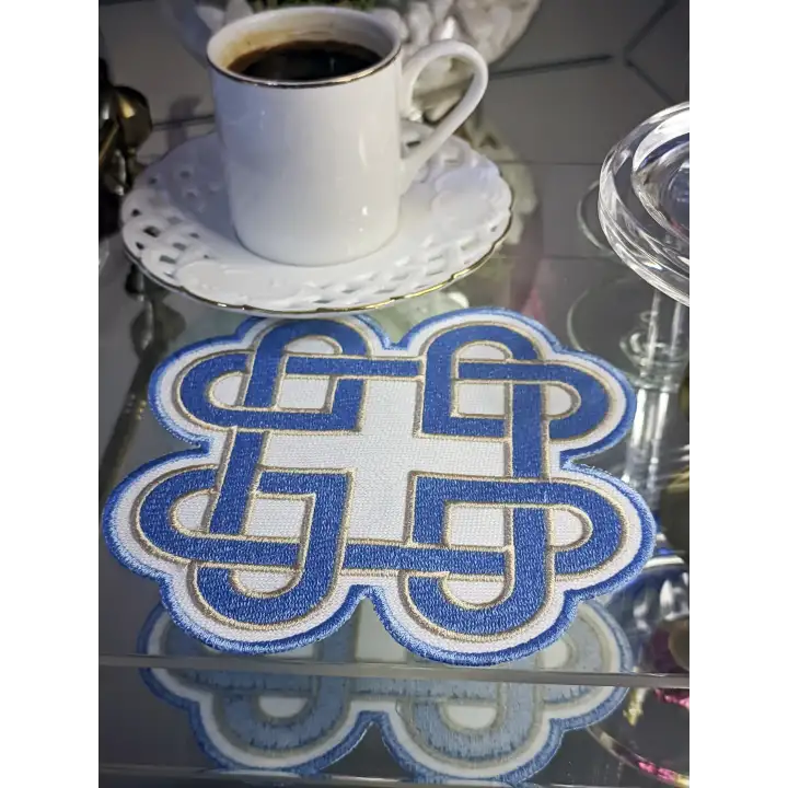 2li Mavi Sonsuz Aşk Kelt Düğümü Sembol Tasarımlı Modern Kokteyl Kahve Sunum Peçetesi 15cm