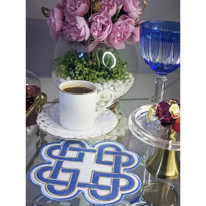 2li Mavi Sonsuz Aşk Kelt Düğümü Sembol Tasarımlı Modern Kokteyl Kahve Sunum Peçetesi 15cm