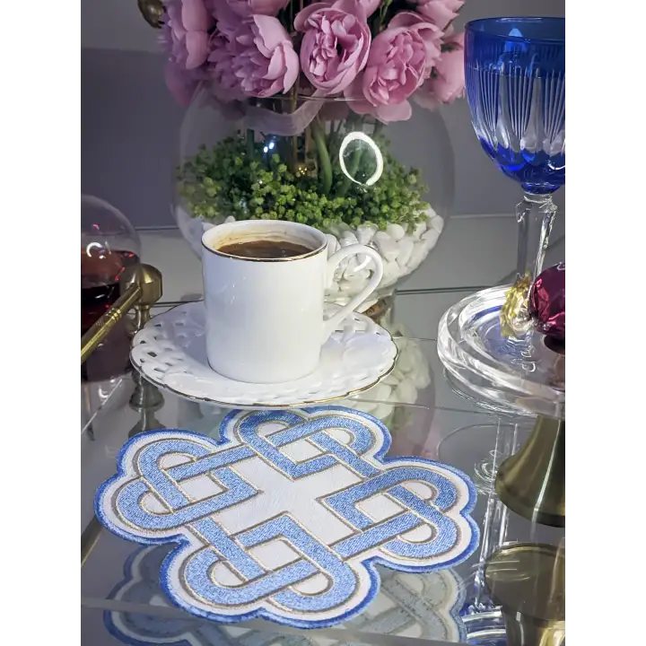 2li Mavi Sonsuz Aşk Kelt Düğümü Sembol Tasarımlı Modern Kokteyl Kahve Sunum Peçetesi 15cm