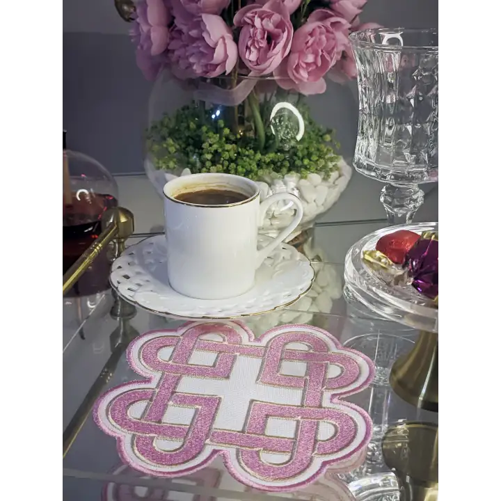 2li Pembe Sonsuz Aşk Kelt Düğümü Sembol Tasarımlı Modern Kokteyl Kahve Sunum Peçetesi 15cm