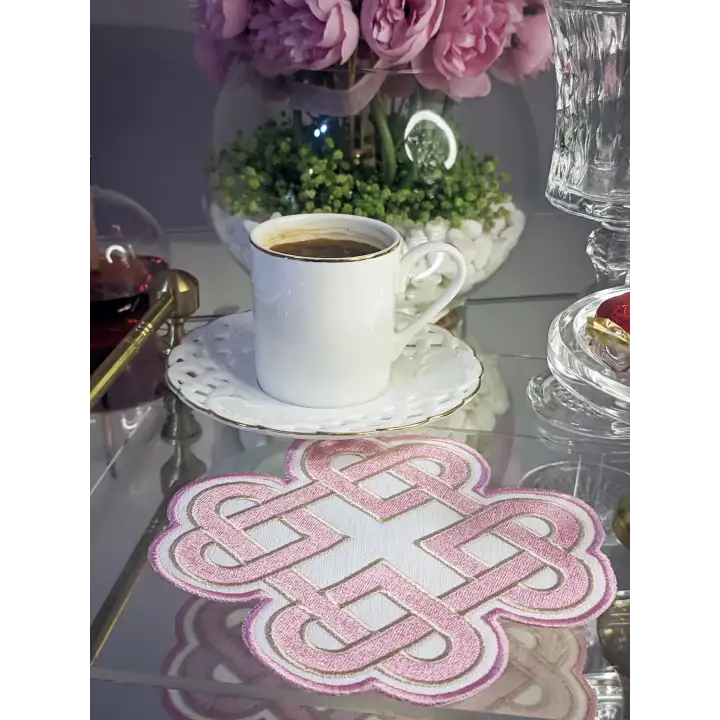 2li Pembe Sonsuz Aşk Kelt Düğümü Sembol Tasarımlı Modern Kokteyl Kahve Sunum Peçetesi 15cm