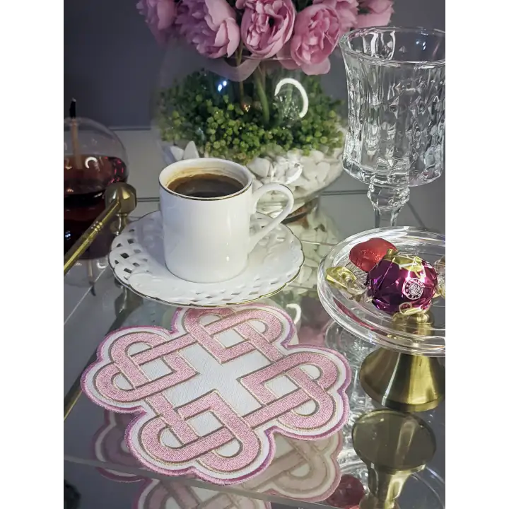 2li Pembe Sonsuz Aşk Kelt Düğümü Sembol Tasarımlı Modern Kokteyl Kahve Sunum Peçetesi 15cm