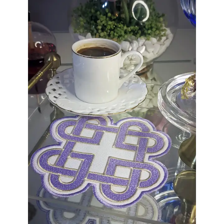 2li Lila Sonsuz Aşk Kelt Düğümü Sembol Tasarımlı Modern Kokteyl Kahve Sunum Peçetesi 15cm