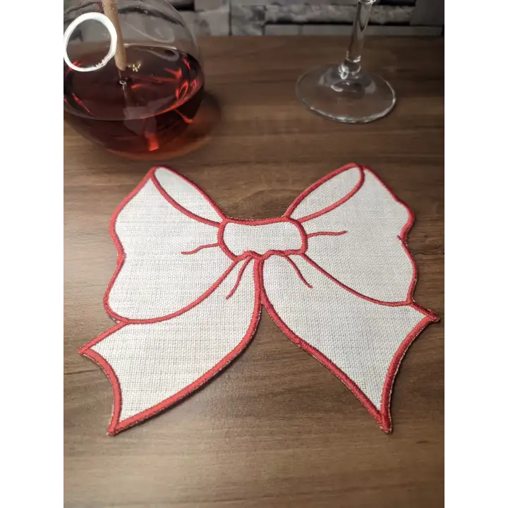 2li Beyaz Fiyonk Nakışlı Sunum Peçetesi Seti - Özel Tasarım Kahve ve Kokteyl Yanı Dekoratif Peçete