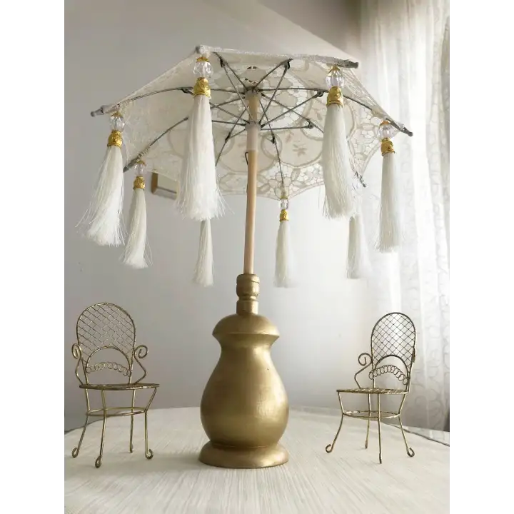 Masaüstü Dantelli Gold Detaylı Dekoratif Sunum Bali Şemsiyesi
