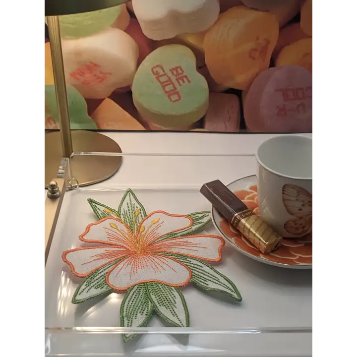 2 Adet Turuncu Zambak Nakışlı Sunum ve Kokteyl Peçetesi 16x12cm
