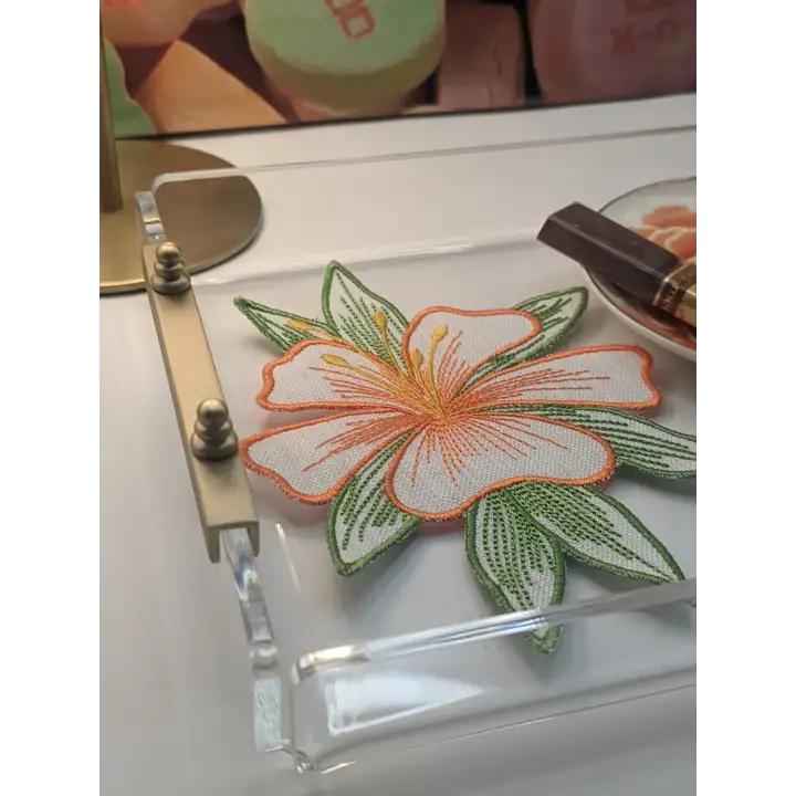 2 Adet Turuncu Zambak Nakışlı Sunum ve Kokteyl Peçetesi 16x12cm