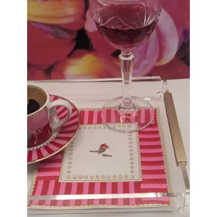 3 Adet Farklı Renklerde Kare Pip Studio Uyumlu Nakışlı Love Bird Detaylı Kokteyl Sunum Peçetesi