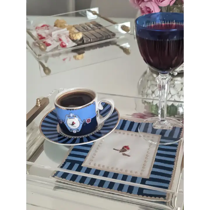 3 Adet Farklı Renklerde Kare Pip Studio Uyumlu Nakışlı Love Bird Detaylı Kokteyl Sunum Peçetesi