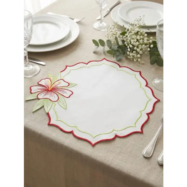 2 Kişilik Zambak Nakışlı Amerikan Servis Supla Sunum Peçetesi Hediyeli - 4 Parça Bahar Serisi