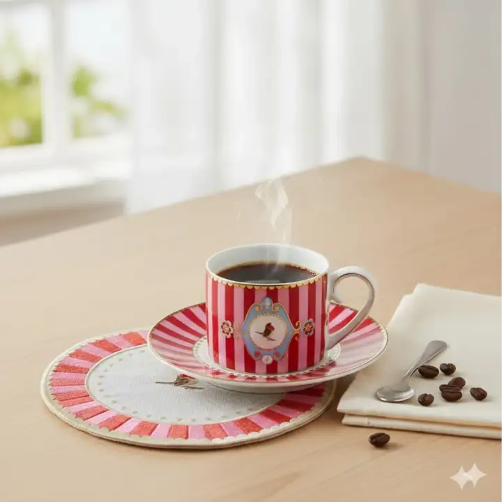 3lü Nakışlı Kuş Desenli Yuvarlak Kokteyl Peçete Seti- Pip Studio Uyumlu Mavi-Kırmızı-Yeşil Sunum Peçetesi 15x15cm