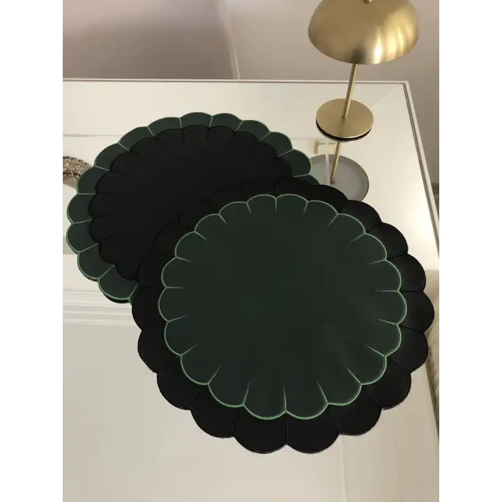 2 Adet Özel Tasarım Dilimli 2 Renkli Suni Deri Nakışlı Supla Lüks Amerikan Servisi 40cm
