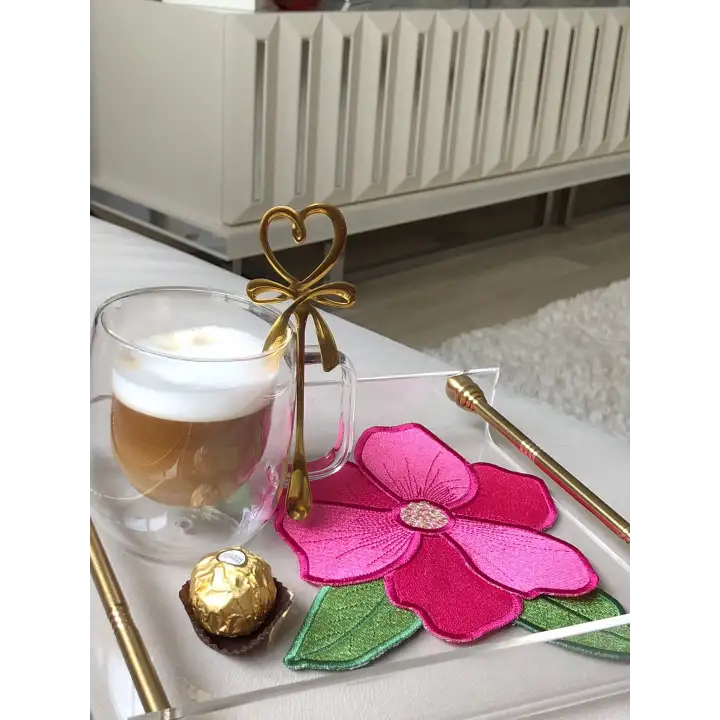 Agbtrend Fuşya Renkli Manolya Nakışlı Sunum ve Kokteyl Peçetesi