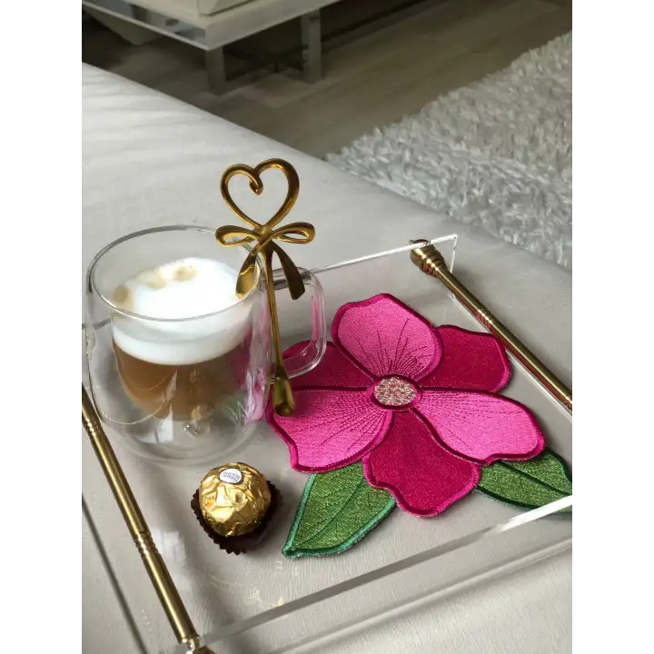 Agbtrend Fuşya Renkli Manolya Nakışlı Sunum ve Kokteyl Peçetesi