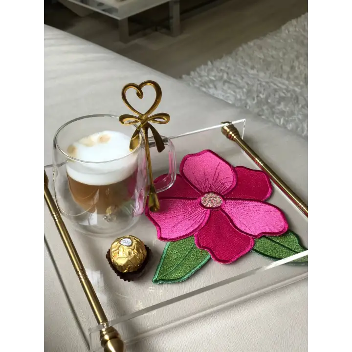 Agbtrend Fuşya Renkli Manolya Nakışlı Sunum ve Kokteyl Peçetesi