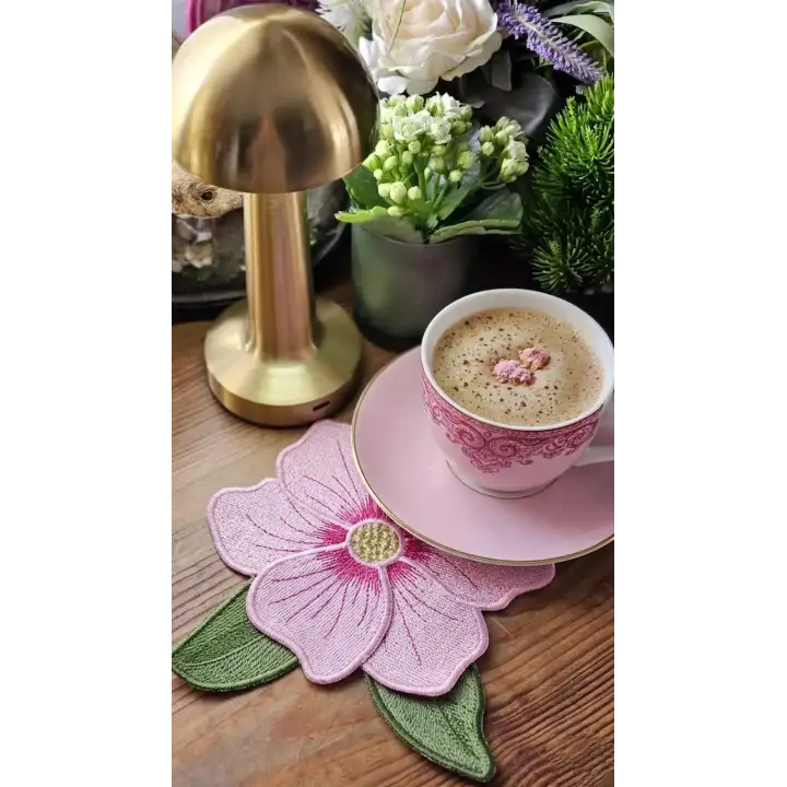 Agbtrend Şeker Pembe Manolya Nakışlı Sunum ve Kokteyl Peçetesi