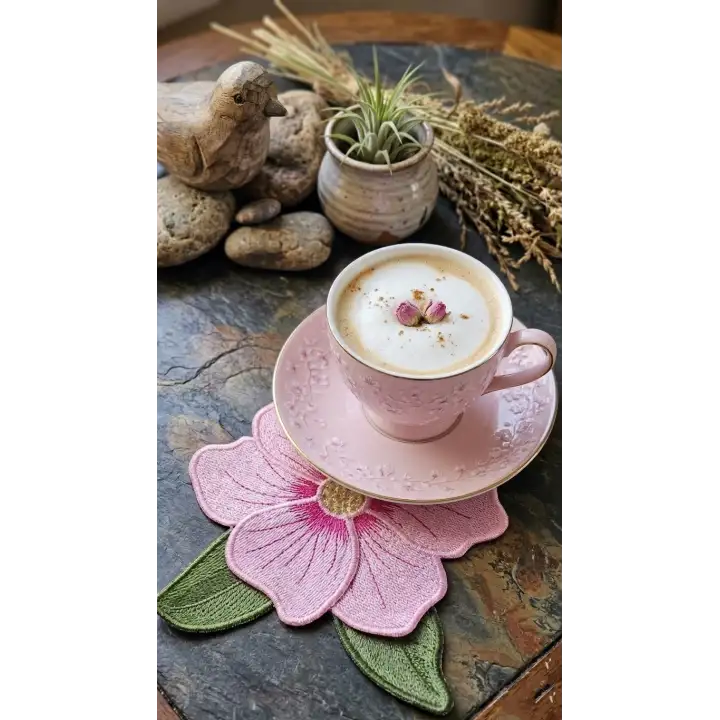 Agbtrend Şeker Pembe Manolya Nakışlı Sunum ve Kokteyl Peçetesi