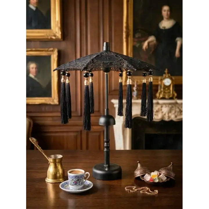 Agbtrend Şarjlı LED Lambalı Dekoratif Bali Masa Şemsiyesi - 40 cm Kablosuz Abajur Gece Lambası