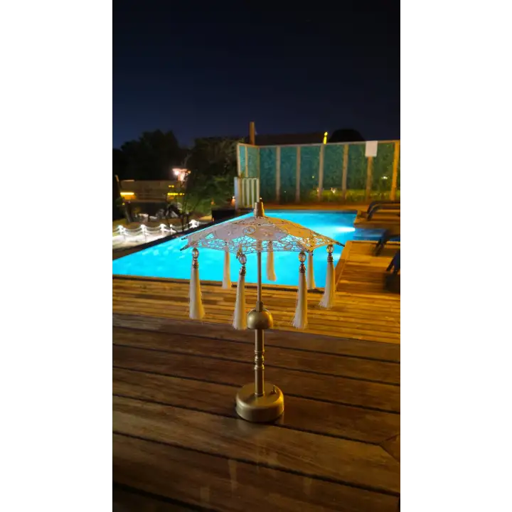 Agbtrend Şarjlı LED Lambalı Dekoratif Bali Masa Şemsiyesi - 40 cm Kablosuz Abajur Gece Lambası