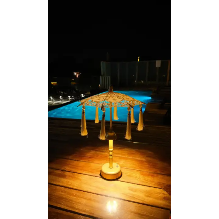 Agbtrend Şarjlı LED Lambalı Dekoratif Bali Masa Şemsiyesi - 40 cm Kablosuz Abajur Gece Lambası
