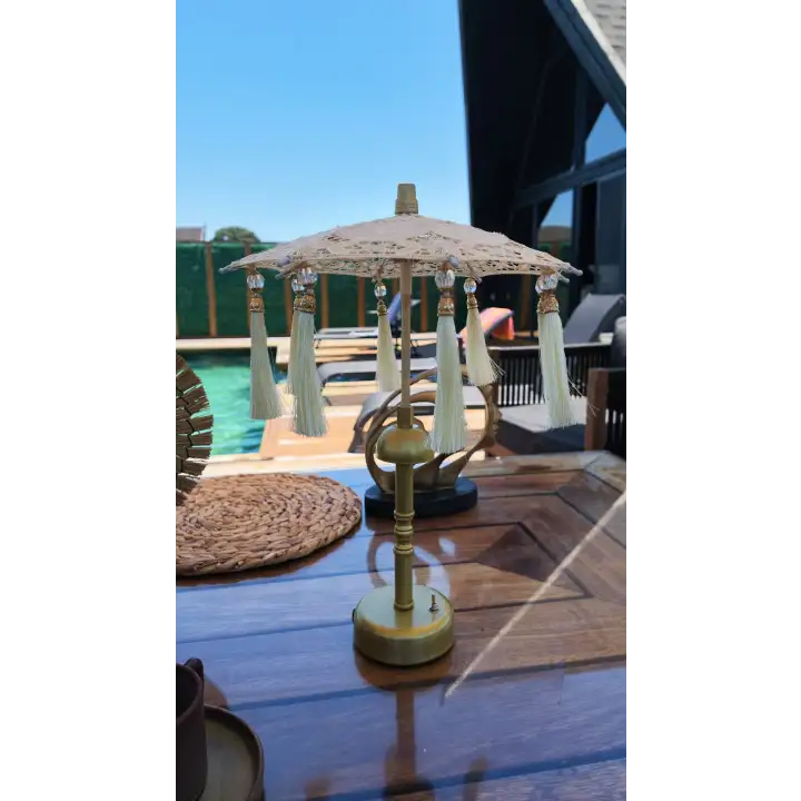 Agbtrend Şarjlı LED Lambalı Dekoratif Bali Masa Şemsiyesi - 40 cm Kablosuz Abajur Gece Lambası