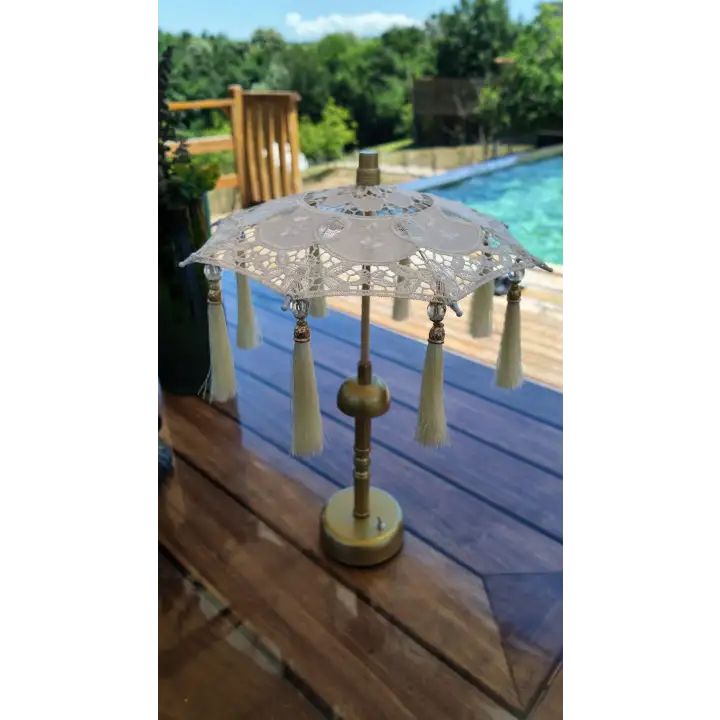 Agbtrend Şarjlı LED Lambalı Dekoratif Bali Masa Şemsiyesi - 40 cm Kablosuz Abajur Gece Lambası