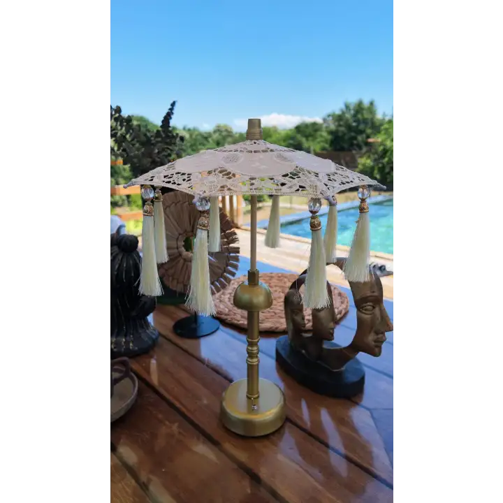 Agbtrend Şarjlı LED Lambalı Dekoratif Bali Masa Şemsiyesi - 40 cm Kablosuz Abajur Gece Lambası