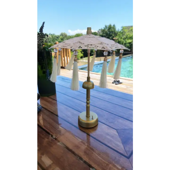 Agbtrend Şarjlı LED Lambalı Dekoratif Bali Masa Şemsiyesi - 40 cm Kablosuz Abajur Gece Lambası
