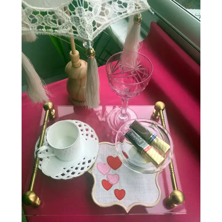 Agbtrend 2 Adet Kalp Nakışlı Sunum ve Kokteyl Peçetesi