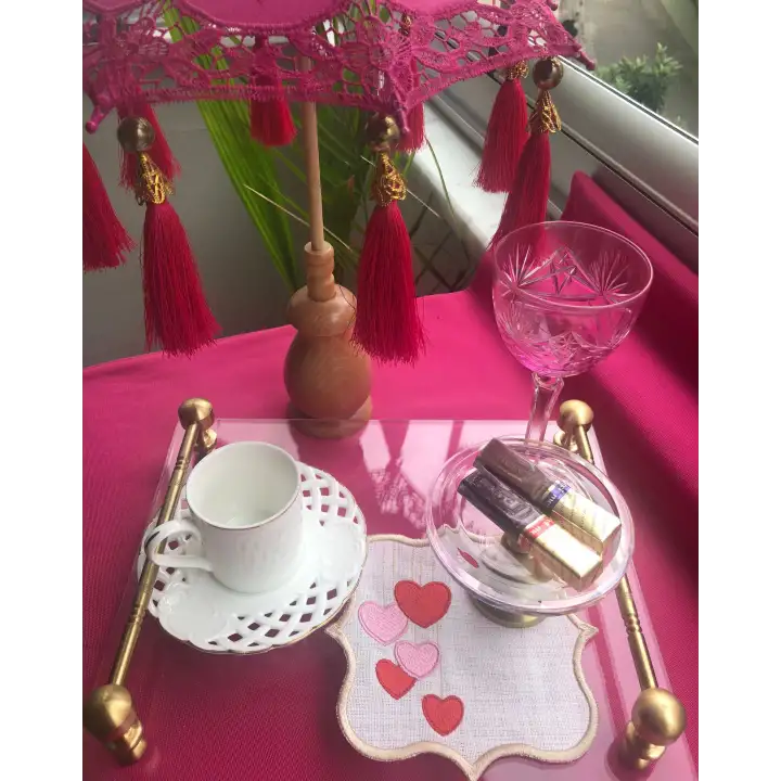 Agbtrend 2 Adet Kalp Nakışlı Sunum ve Kokteyl Peçetesi