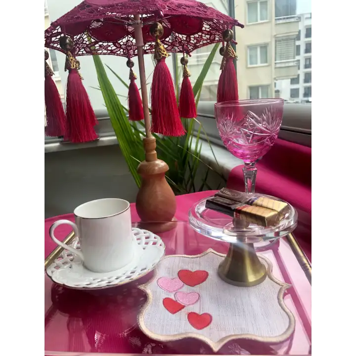 Agbtrend 2 Adet Kalp Nakışlı Sunum ve Kokteyl Peçetesi