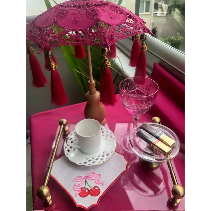 Agbtrend 2 Adet Kiraz Nakışlı Sunum ve Kokteyl Peçetesi