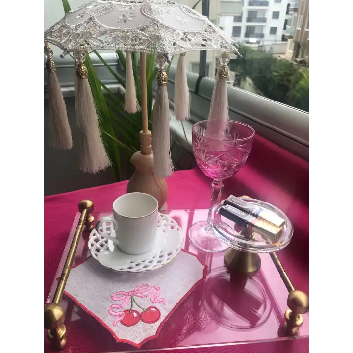 Agbtrend 2 Adet Kiraz Nakışlı Sunum ve Kokteyl Peçetesi