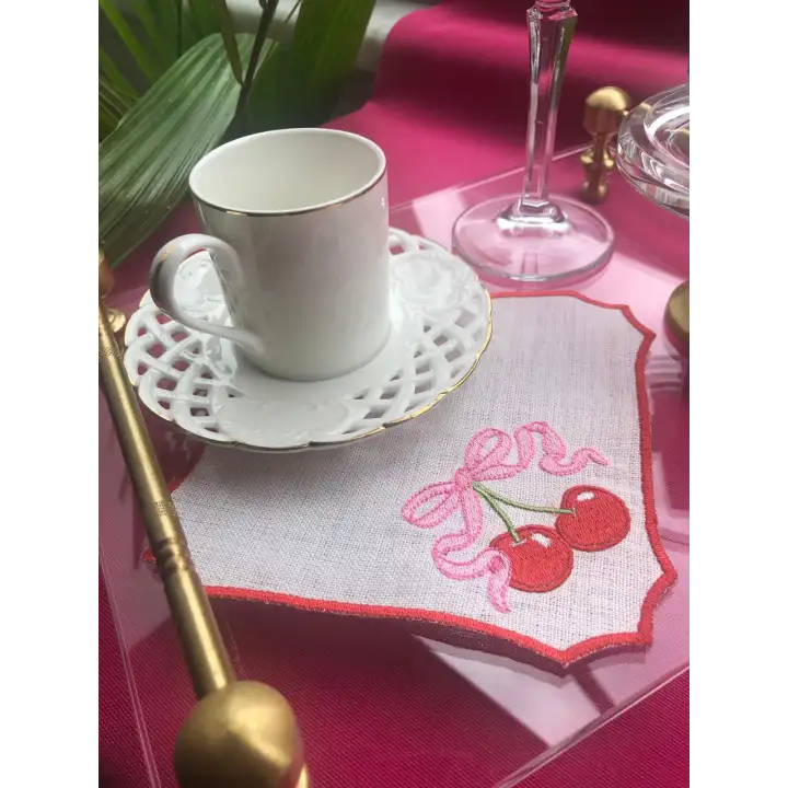 Agbtrend 2 Adet Kiraz Nakışlı Sunum ve Kokteyl Peçetesi